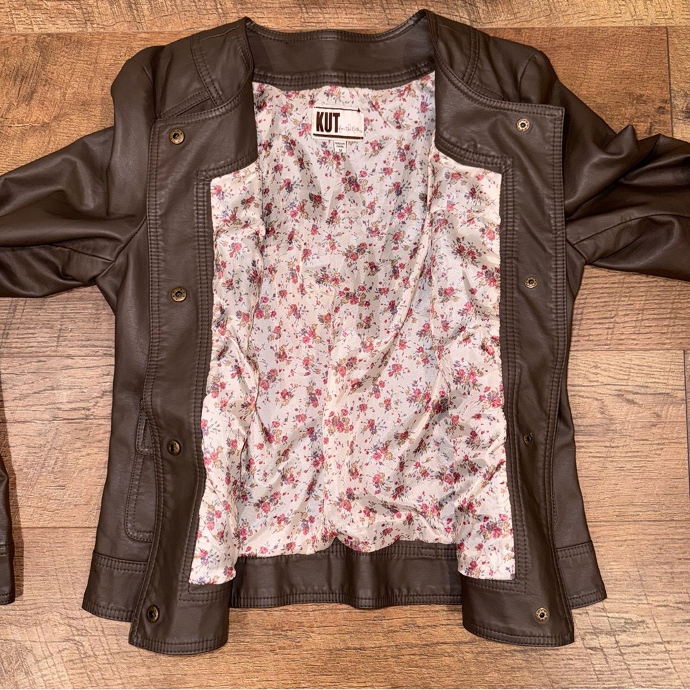 Kut From the Kloth Michael Faux Leather Snap-Up Jacket in Creamy Brown - Picture 9 of 15